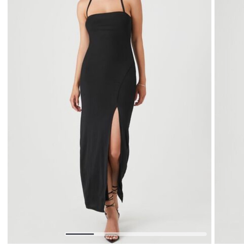 Brown Mesh Halter Seamed Maxi Dress